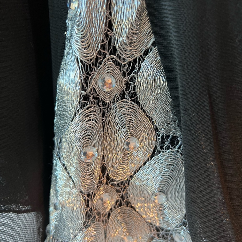 COCKTAIL BLACK SKIRT w/ SILVER EMBROIDERY | size XL - Picture 3 of 4